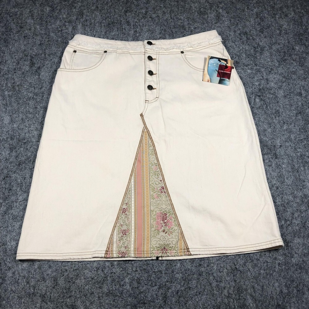 Gloria Vanderbilt Skirt Womens 14‎ White Denim A Line Knee Length Button Front